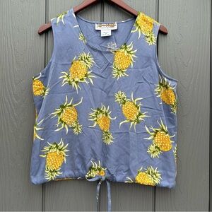 Honolulu Lulu Women’s 100% Silk Blouse Top Medium Pineapple Print Sleeveless